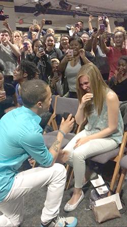 Rhyming to his future wife; surprise proposal happens at Talent Show