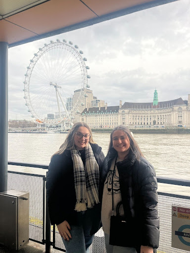 Honors students, Brynn Marlow and Sydney Farmer, in front of the London Eye. 