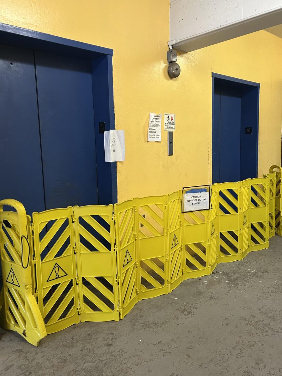 Inoperable elevators in the Wilkes parking garage on S Main St.